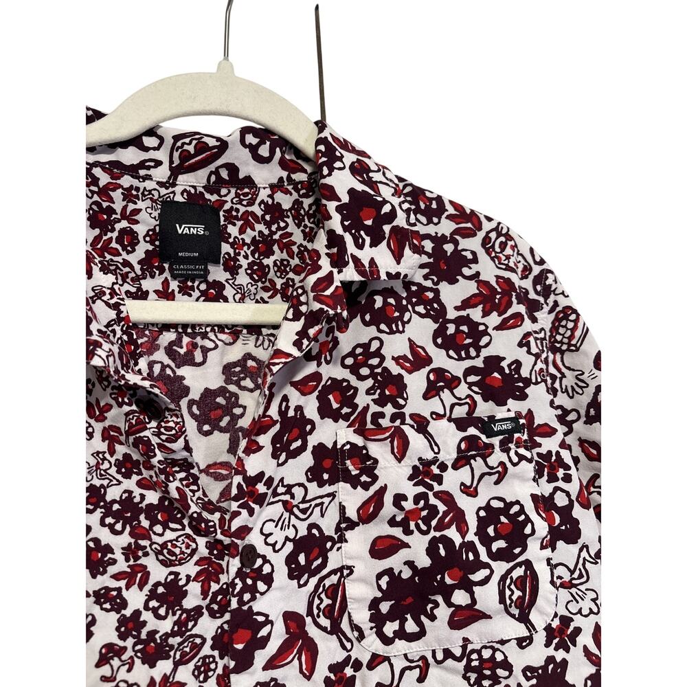 Vans Medium Floral Button Down Shirt Red White - Picture 6 of 7